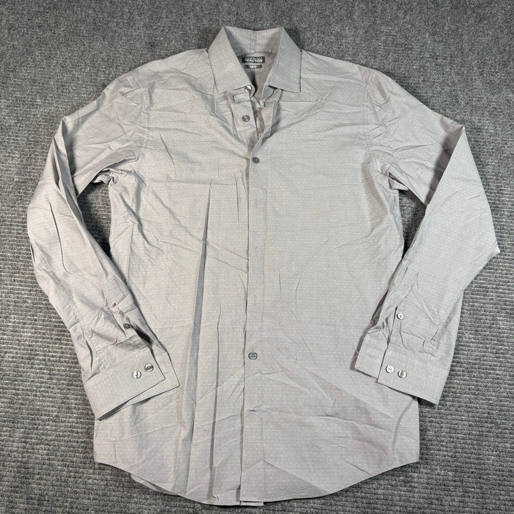 Kenneth Cole Reaction Dress Shirt Mens 15.5 34/35 Gray Excellent Slim Fit Dotted